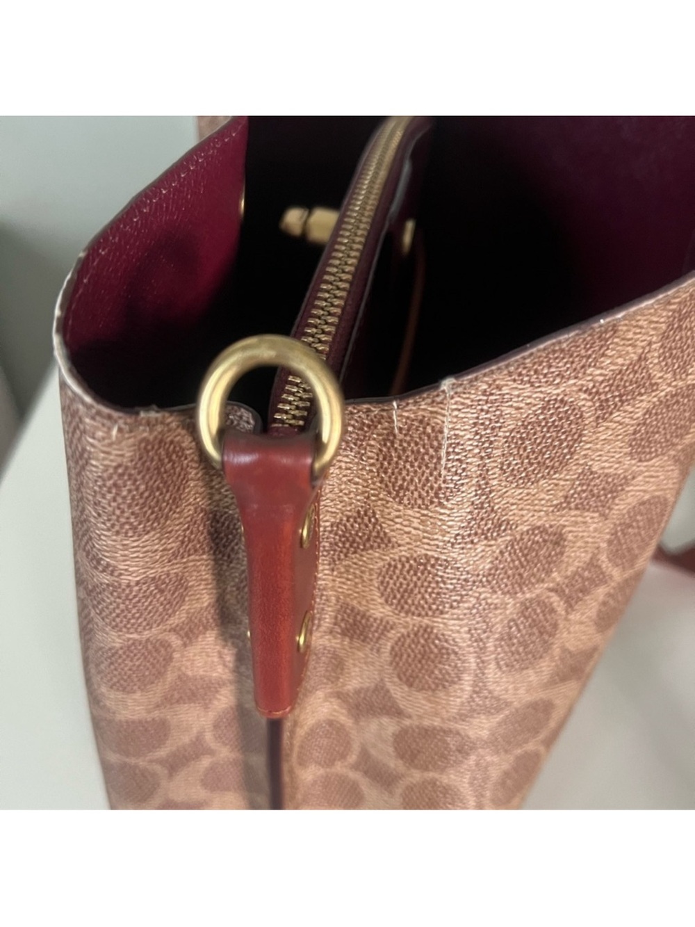 Coach Signature Canvas Shoulder Bag in Brown and Rust - Picture 9 of 10